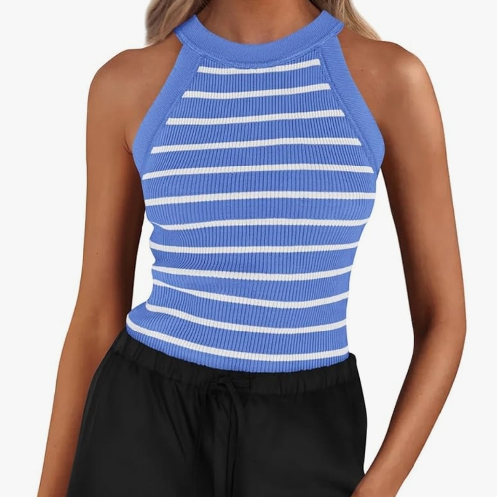 Blue Striped Halter Top
